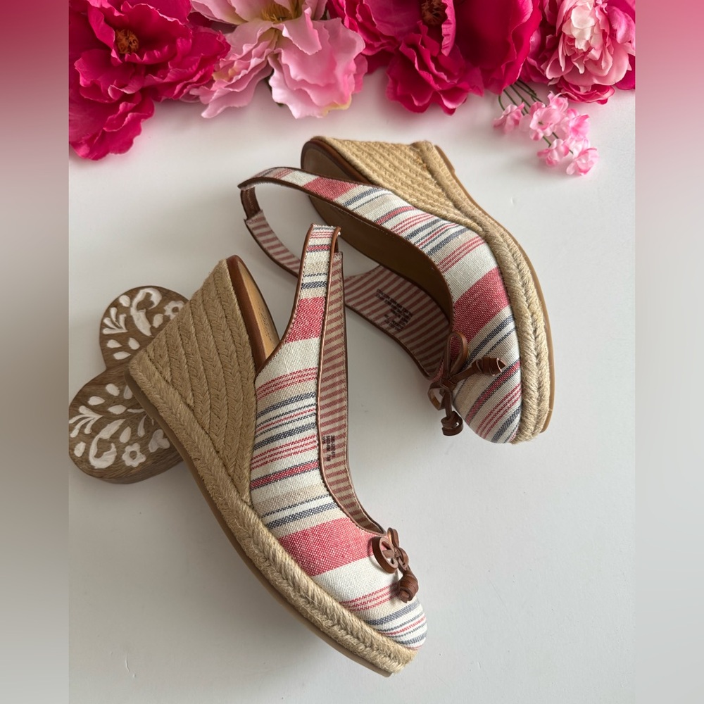 Striped Espadrille Wedge Sandals